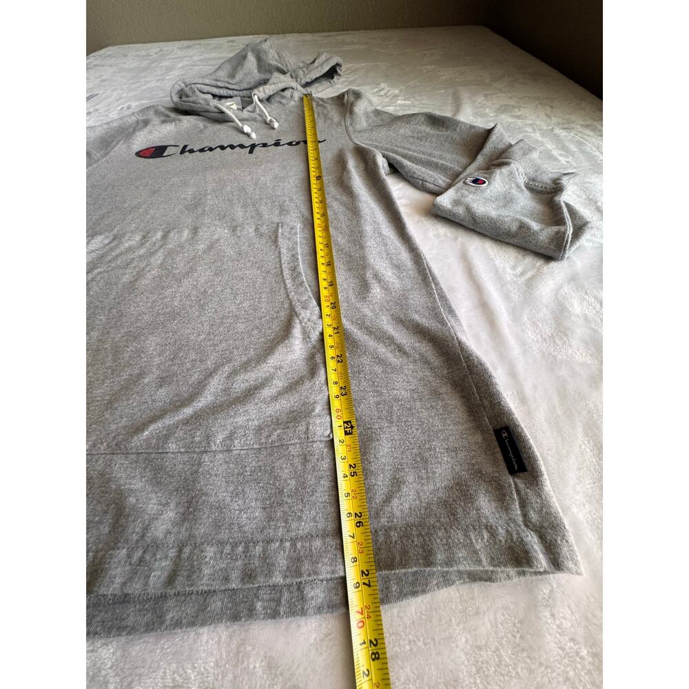 Champion Mens Size M Gray Script Logo Lightweight T-Shirt Pullover Hoodie Shirt - Picture 6 of 9